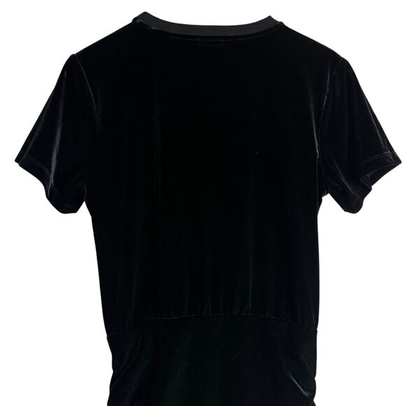 The Kooples Black Velvet Short Sleeve Ruched Crewneck Mini Dress Size Medium - Picture 11 of 13